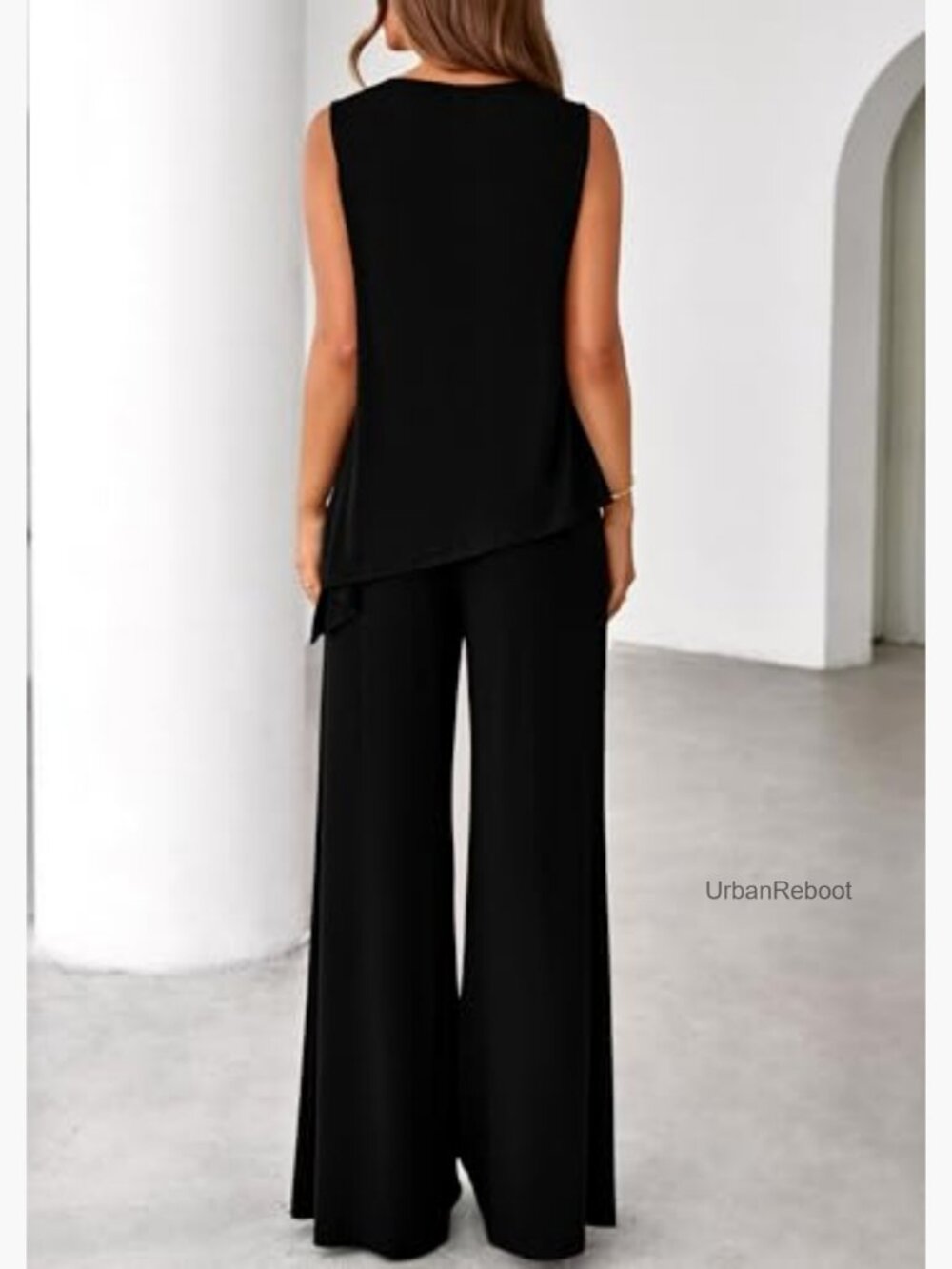 Two Piece Lounge Set Asymmetrical Tank Wide Leg Pants Summer - Picture 6 of 7